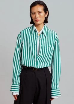 The Frankie Shop Lui Stripe Shirt - Green CLOTHING