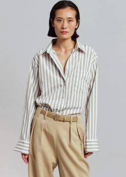The Frankie Shop Lui Stripe Shirt - Sand CLOTHING