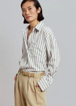 The Frankie Shop Lui Stripe Shirt - Sand CLOTHING