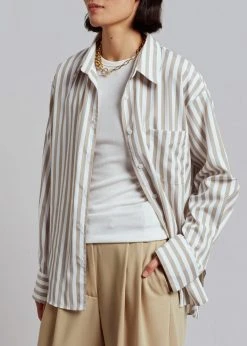 The Frankie Shop Lui Stripe Shirt - Sand CLOTHING