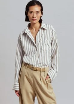 The Frankie Shop Lui Stripe Shirt - Sand CLOTHING