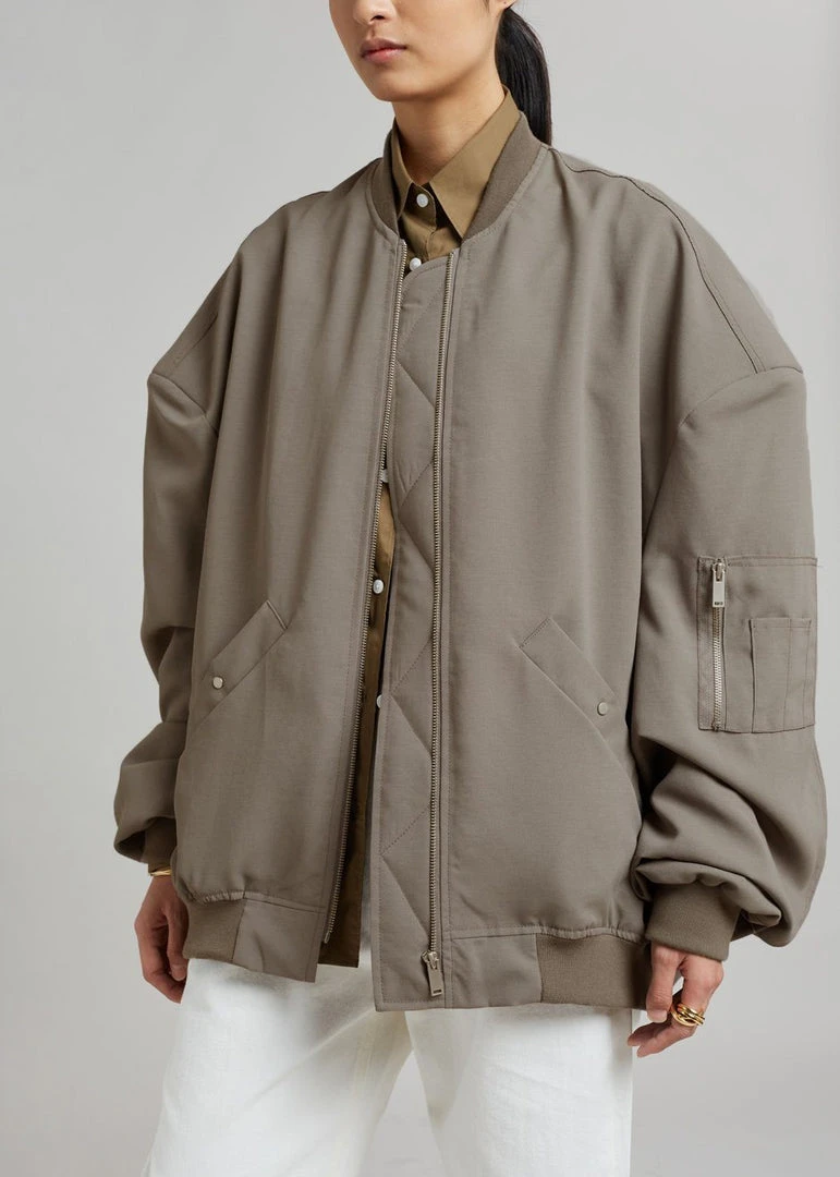 The Frankie Shop Lumi Bomber Jacket - Dark Olive 5 The Frankie Shop Lumi Bomber Jacket - Dark Olive