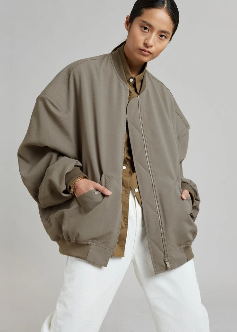 The Frankie Shop Lumi Bomber Jacket - Dark Olive 1 The Frankie Shop Lumi Bomber Jacket - Dark Olive