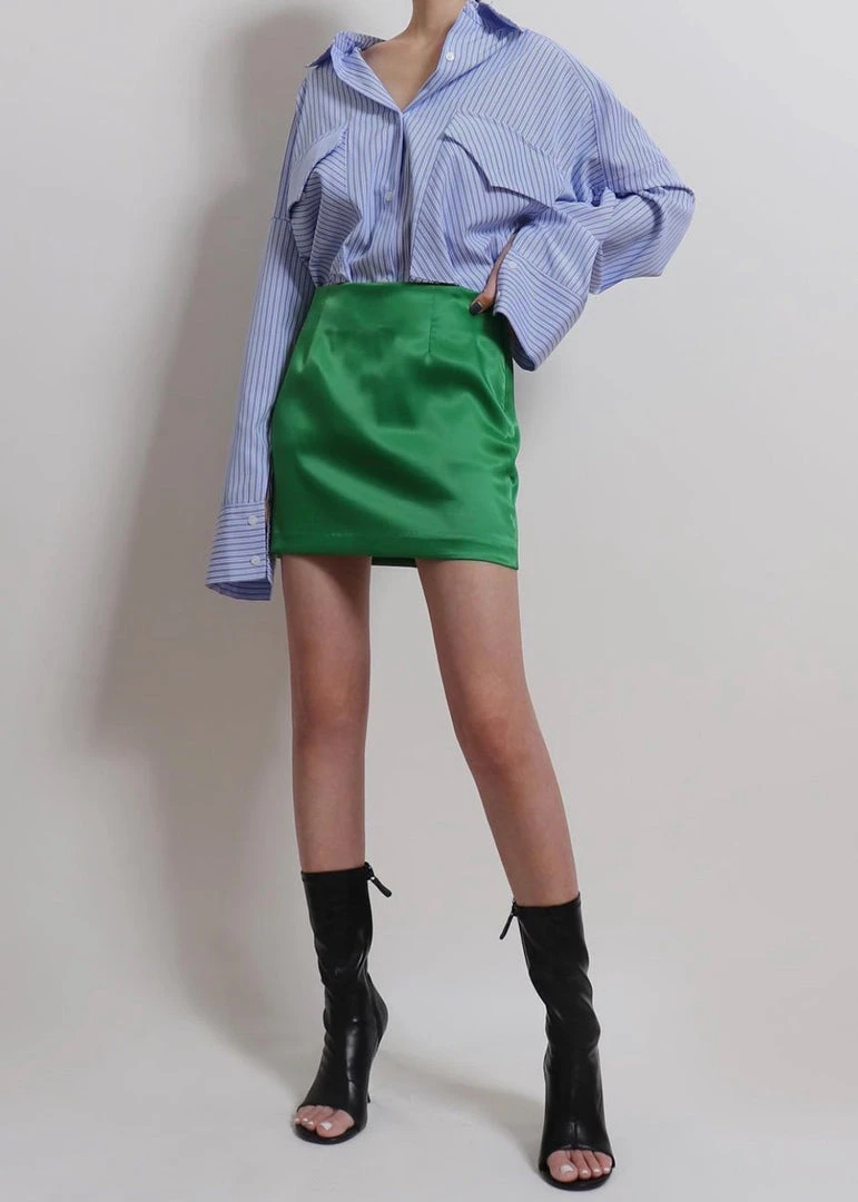 Agit Maddy Satin Mini Skirt - Kelly Green 1 Agit Maddy Satin Mini Skirt - Kelly Green