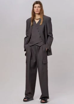 The Frankie Shop CLOTHING Maesa Collarless Jacket - Charcoal 9 The Frankie Shop CLOTHING Maesa Collarless Jacket - Charcoal