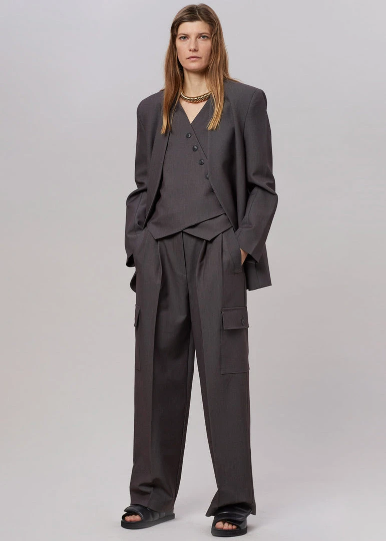 The Frankie Shop CLOTHING Maesa Collarless Jacket - Charcoal 4 The Frankie Shop CLOTHING Maesa Collarless Jacket - Charcoal