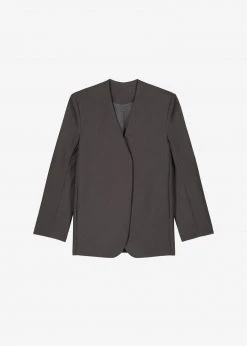 The Frankie Shop CLOTHING Maesa Collarless Jacket - Charcoal 11 The Frankie Shop CLOTHING Maesa Collarless Jacket - Charcoal