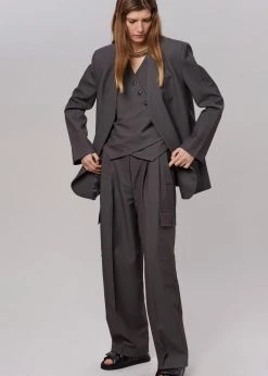 The Frankie Shop CLOTHING Maesa Collarless Jacket - Charcoal