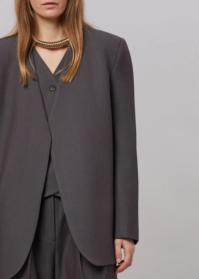 The Frankie Shop CLOTHING Maesa Collarless Jacket - Charcoal 3 The Frankie Shop CLOTHING Maesa Collarless Jacket - Charcoal