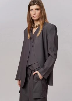 The Frankie Shop CLOTHING Maesa Collarless Jacket - Charcoal 10 The Frankie Shop CLOTHING Maesa Collarless Jacket - Charcoal