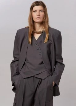 The Frankie Shop CLOTHING Maesa Collarless Jacket - Charcoal