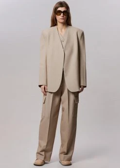 The Frankie Shop Maesa Collarless Jacket - Taupe Melange