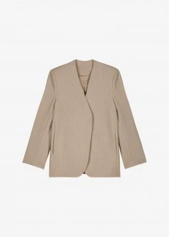 The Frankie Shop Maesa Collarless Jacket - Taupe Melange