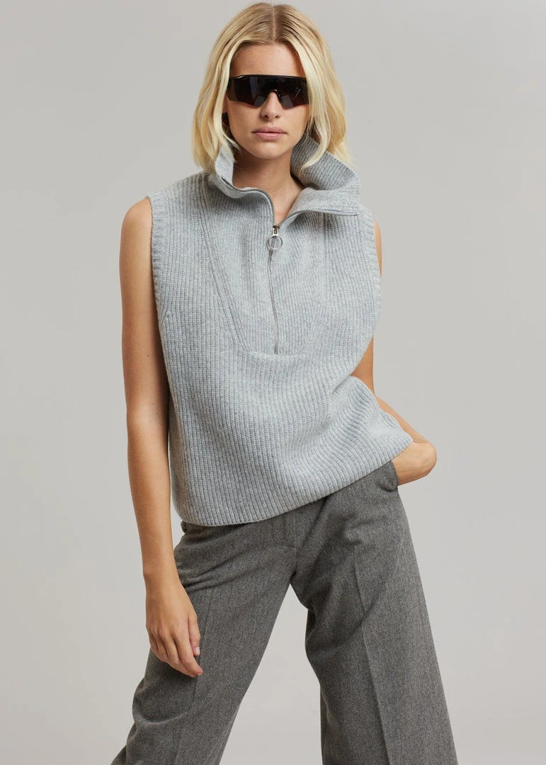 Mini Market CLOTHING Malou Zip Vest - Heather Grey 1 Mini Market CLOTHING Malou Zip Vest - Heather Grey