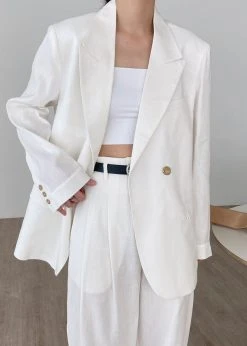 The Frankie Shop Maria Linen Blazer - White