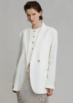 The Frankie Shop Maria Linen Blazer - White