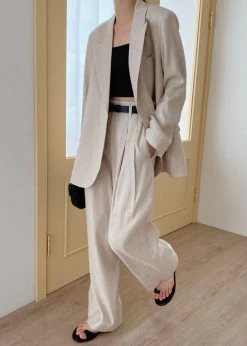 The Frankie Shop CLOTHING Maria Linen Pants - Beige
