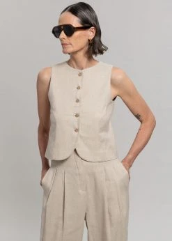 The Frankie Shop Maria Linen Vest - Beige CLOTHING