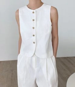 The Frankie Shop CLOTHING Maria Linen Vest - White