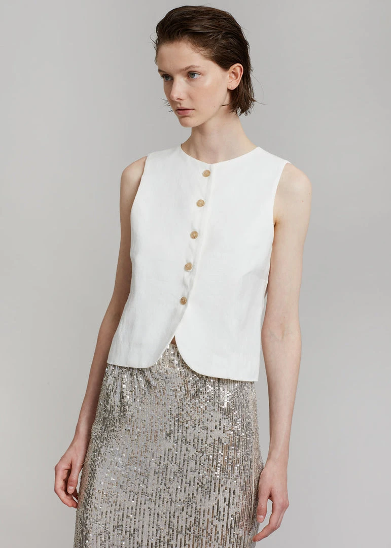 The Frankie Shop CLOTHING Maria Linen Vest - White 5 The Frankie Shop CLOTHING Maria Linen Vest - White