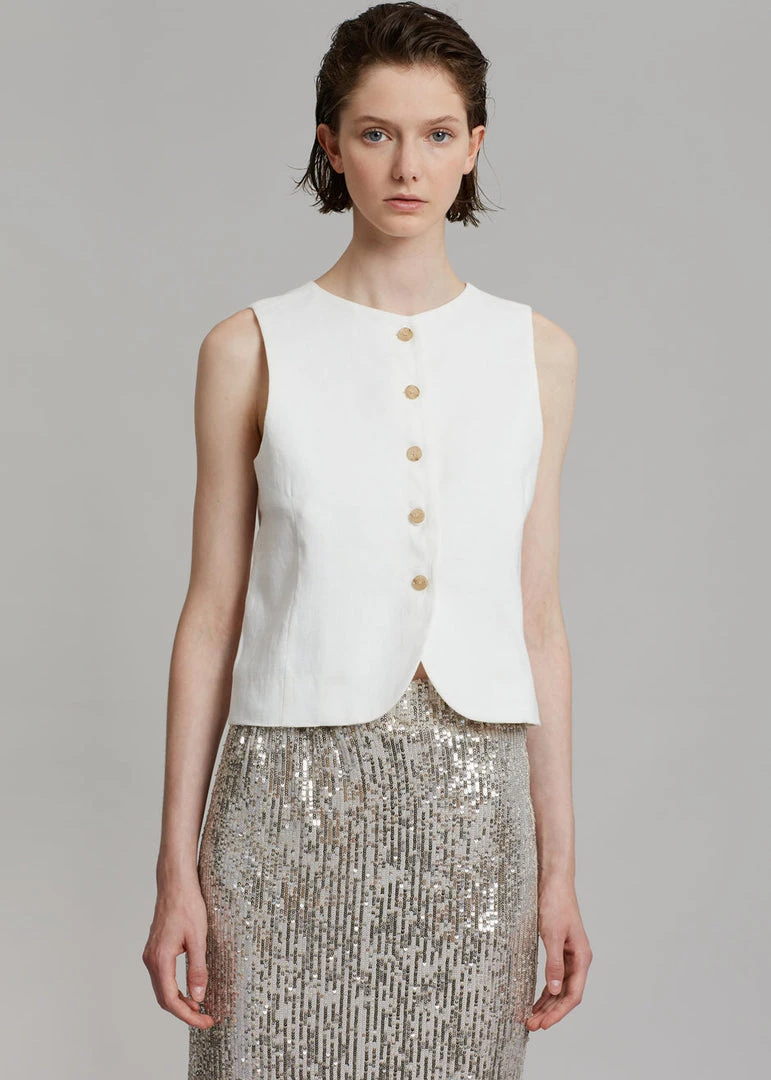 The Frankie Shop CLOTHING Maria Linen Vest - White 3 The Frankie Shop CLOTHING Maria Linen Vest - White