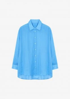 The Frankie Shop CLOTHING Marlow Oversized Linen Shirt - Blue