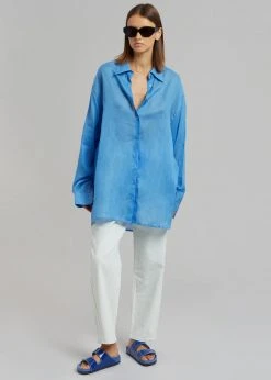 The Frankie Shop CLOTHING Marlow Oversized Linen Shirt - Blue