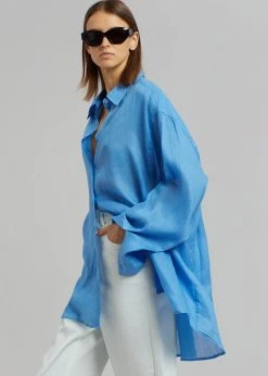 The Frankie Shop CLOTHING Marlow Oversized Linen Shirt - Blue