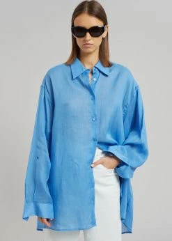 The Frankie Shop CLOTHING Marlow Oversized Linen Shirt - Blue