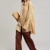 The Frankie Shop CLOTHING Marlow Oversized Linen Shirt - Camel