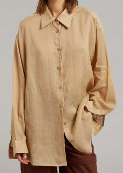The Frankie Shop CLOTHING Marlow Oversized Linen Shirt - Camel