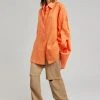 The Frankie Shop Marlow Oversized Linen Shirt - Tangerine