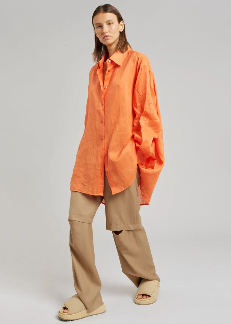 The Frankie Shop Marlow Oversized Linen Shirt - Tangerine 1 The Frankie Shop Marlow Oversized Linen Shirt - Tangerine