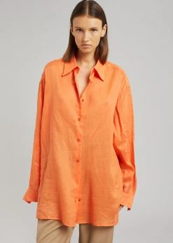 The Frankie Shop Marlow Oversized Linen Shirt - Tangerine 10 The Frankie Shop Marlow Oversized Linen Shirt - Tangerine
