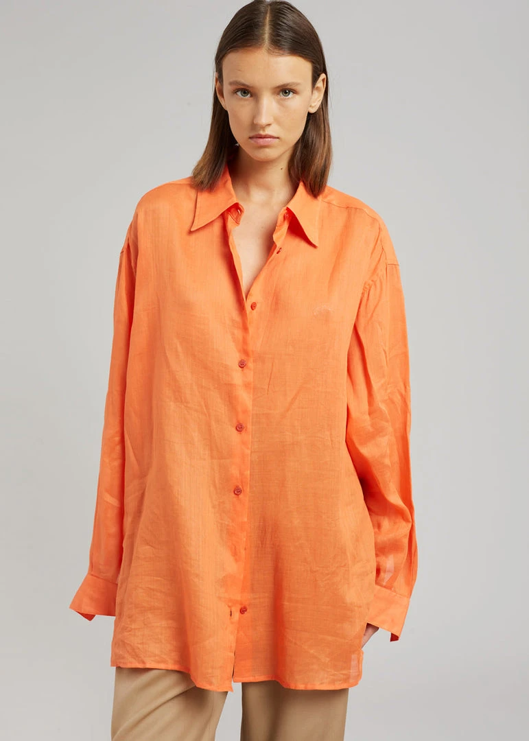 The Frankie Shop Marlow Oversized Linen Shirt - Tangerine 4 The Frankie Shop Marlow Oversized Linen Shirt - Tangerine