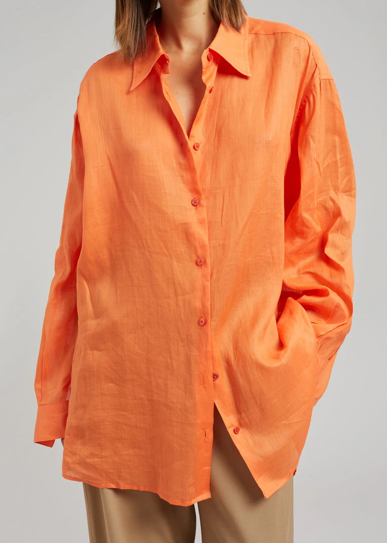 The Frankie Shop Marlow Oversized Linen Shirt - Tangerine 2 The Frankie Shop Marlow Oversized Linen Shirt - Tangerine