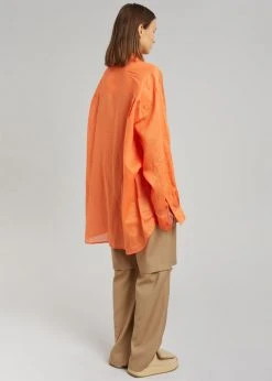 The Frankie Shop Marlow Oversized Linen Shirt - Tangerine 12 The Frankie Shop Marlow Oversized Linen Shirt - Tangerine