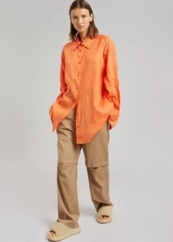 The Frankie Shop Marlow Oversized Linen Shirt - Tangerine 9 The Frankie Shop Marlow Oversized Linen Shirt - Tangerine