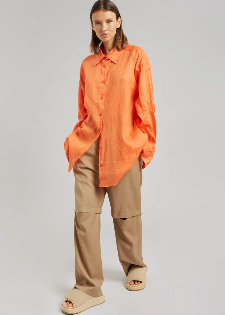 The Frankie Shop Marlow Oversized Linen Shirt - Tangerine 3 The Frankie Shop Marlow Oversized Linen Shirt - Tangerine