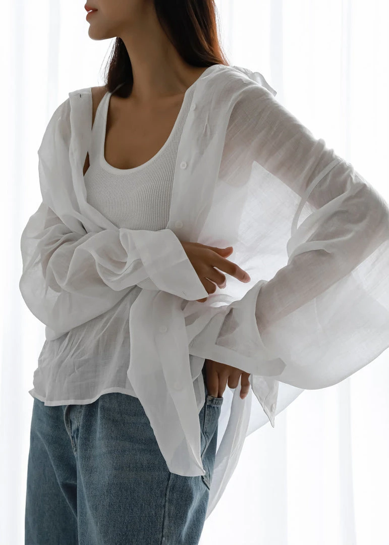 The Frankie Shop Marlow Oversized Linen Shirt - White 9 The Frankie Shop Marlow Oversized Linen Shirt - White