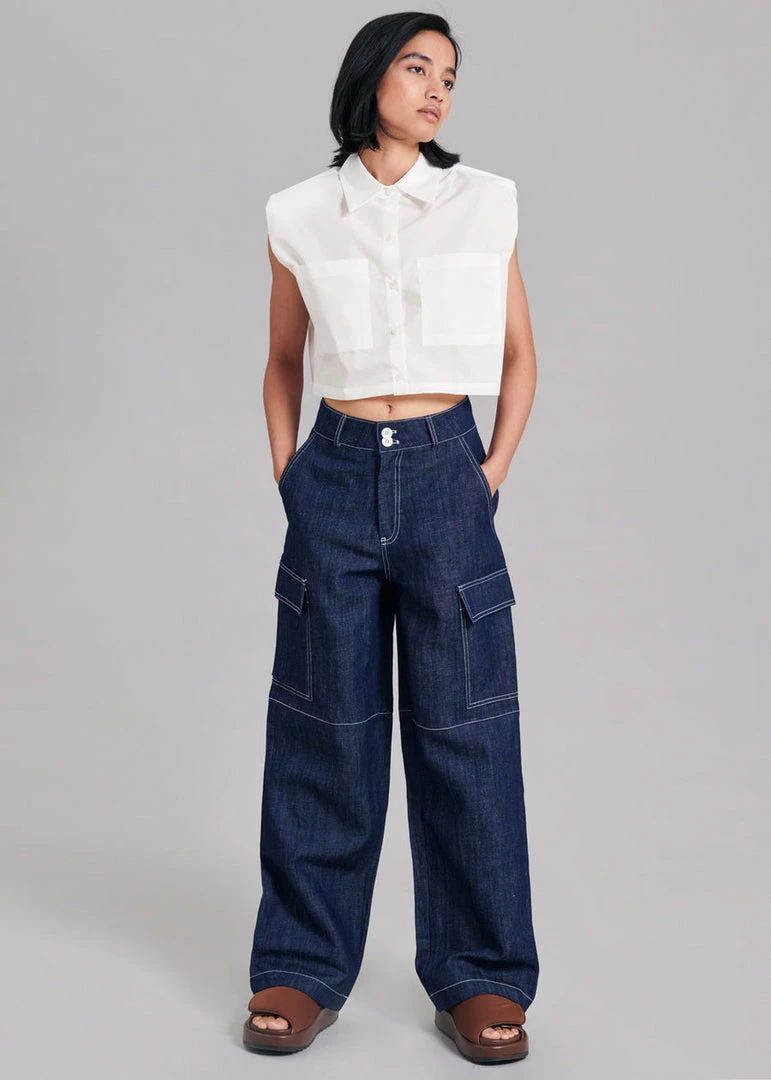 The Frankie Shop CLOTHING Marylin Padded Cropped Shirt - White 2 The Frankie Shop CLOTHING Marylin Padded Cropped Shirt - White