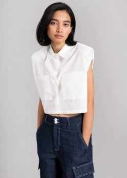 The Frankie Shop CLOTHING Marylin Padded Cropped Shirt - White 11 The Frankie Shop CLOTHING Marylin Padded Cropped Shirt - White