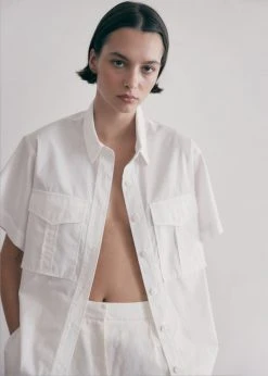 CLOTHING MATIN Short Sleeve Pocket Shirt - White