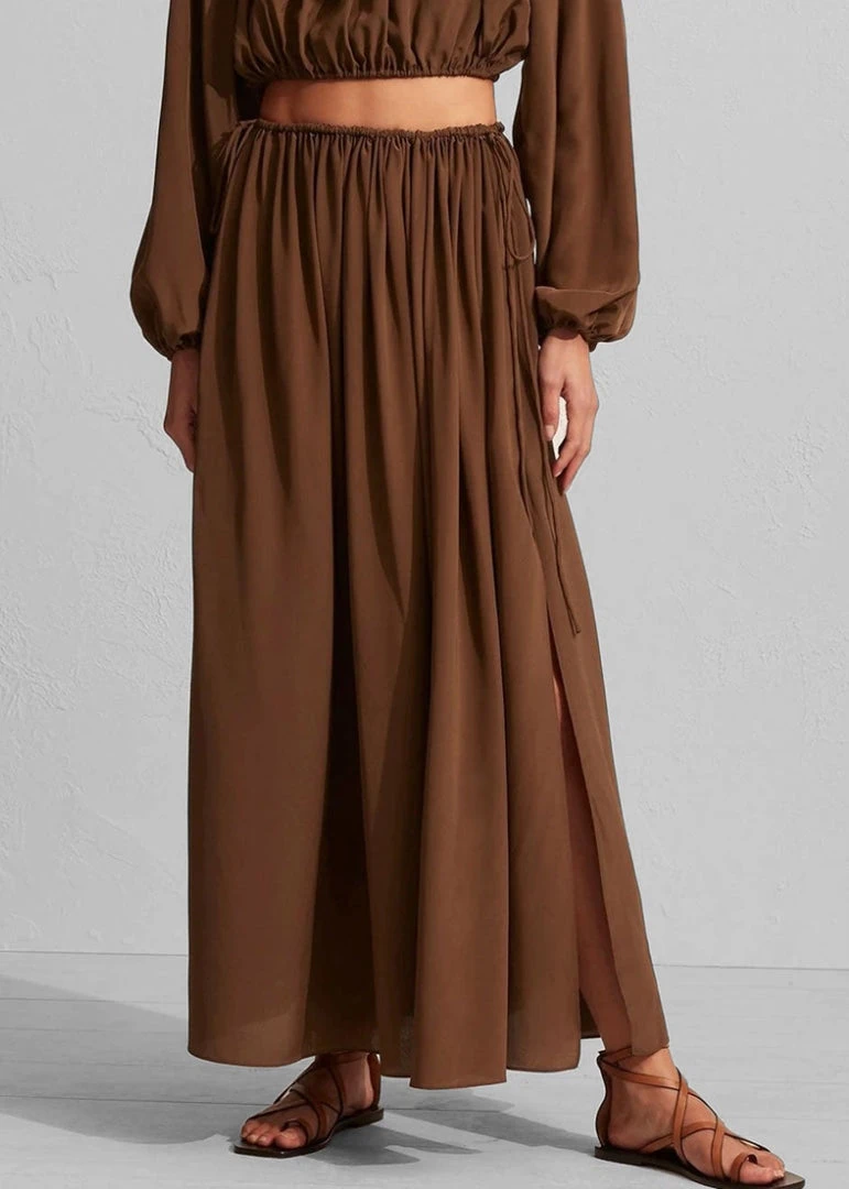 Matteau Drawcord Split Skirt - Pecan CLOTHING 1 Matteau Drawcord Split Skirt - Pecan CLOTHING