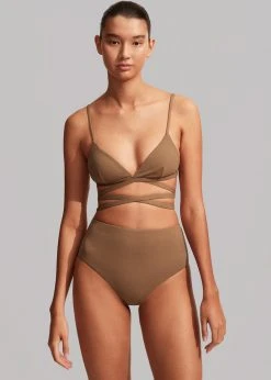 Matteau Wrap Triangle Bikini Top- Cinnamon Crinkle