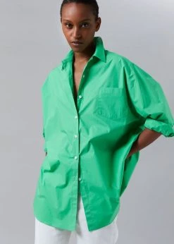 The Frankie Shop Melody Oversized Cotton Shirt - Island Green