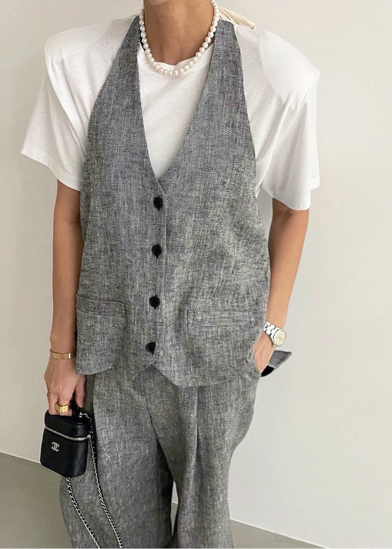 Black Fuchsia Mirl Backless Vest - Grey Melange 9 Black Fuchsia Mirl Backless Vest - Grey Melange