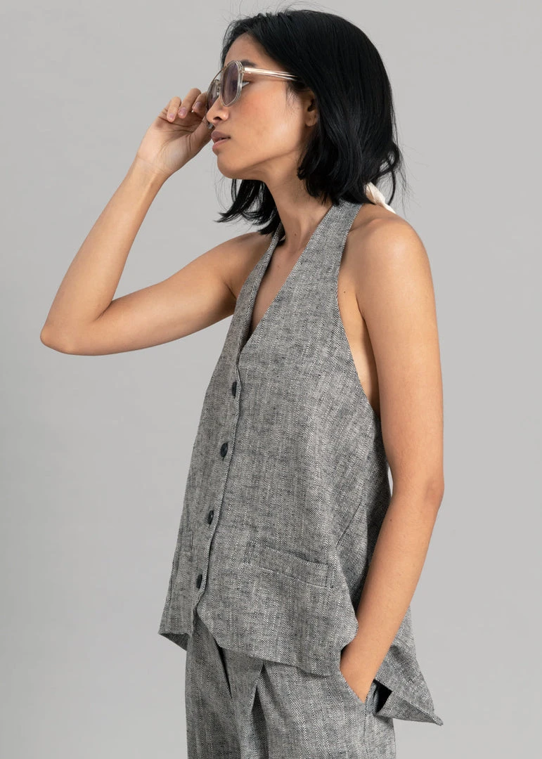 Black Fuchsia Mirl Backless Vest - Grey Melange 4 Black Fuchsia Mirl Backless Vest - Grey Melange