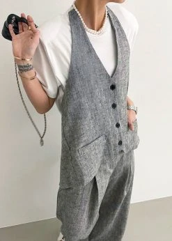 Black Fuchsia Mirl Backless Vest - Grey Melange 18 Black Fuchsia Mirl Backless Vest - Grey Melange