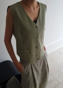 The Frankie Shop CLOTHING Nola Cross Vest - Khaki